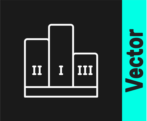 白线奖章上的体育冠军领奖台图标图片下载