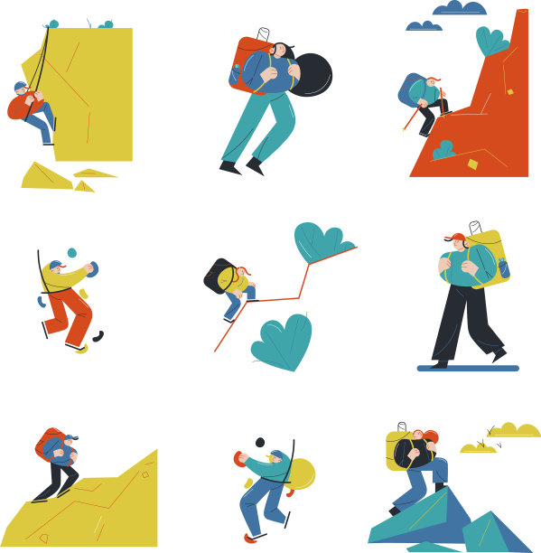 设置运动员爬山和岩石图片下载