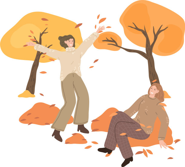 闺蜜们在金色的树叶中嬉戏图片下载