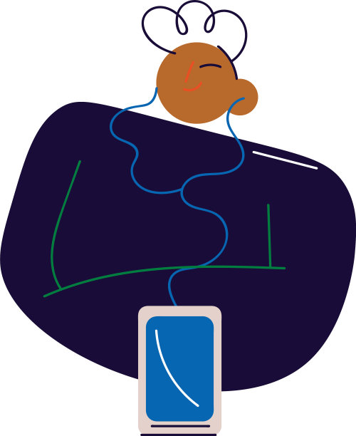 微笑的男人坐着听着播客图片下载