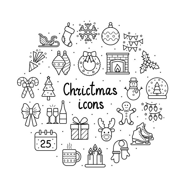 设置白色背景上的圣诞图标图片下载