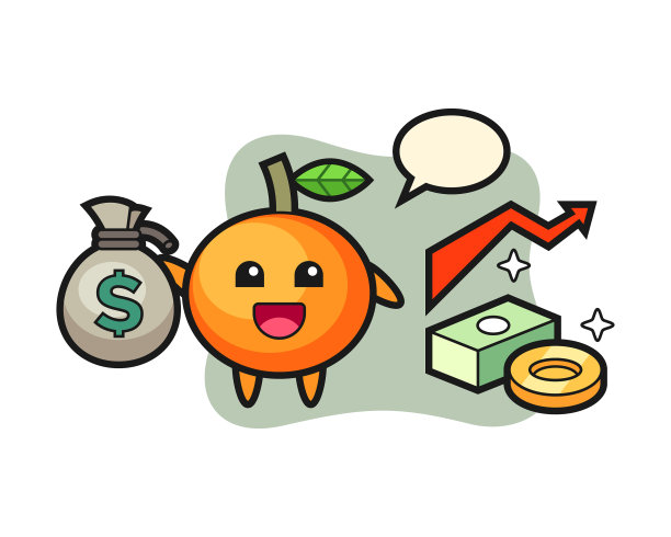 橘子卡通拿着钱袋图片下载