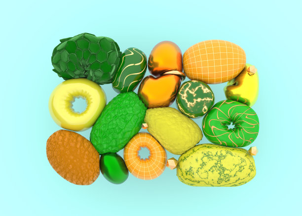 抽象插图与有机形状在明亮的颜色。三维渲染图片下载