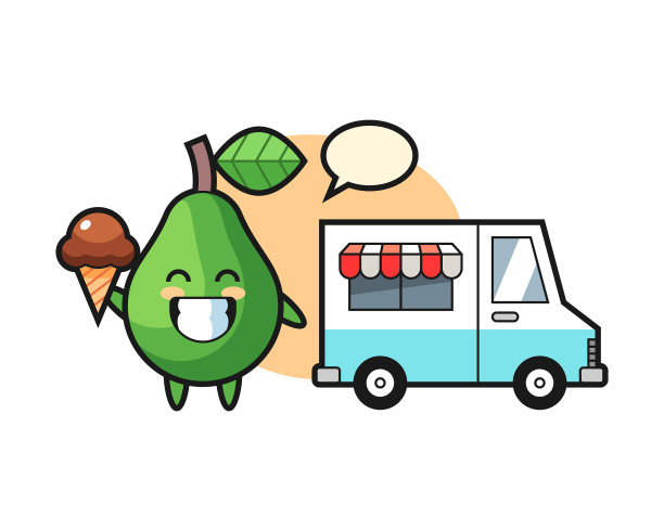 吉祥物卡通牛油果配冰淇淋车图片下载