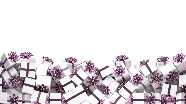 白色礼盒与紫色丝带，在白色背景与空白的拷贝空间。概念为女性和假期图片下载