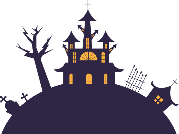 万圣节的房子有树坟墓和门图片下载
