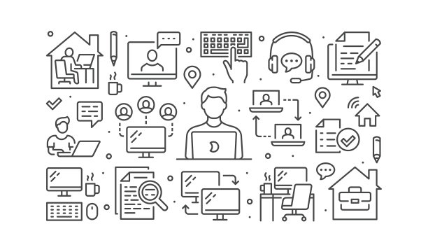 在家工作与线条图标概念图片下载