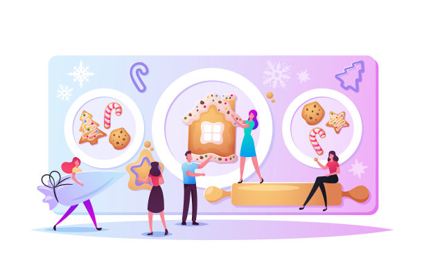 小角色们烤着巨大的圣诞蛋糕图片下载