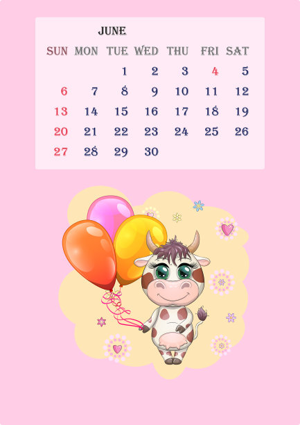 日历2021年可爱的公牛和母牛为每个月图片下载