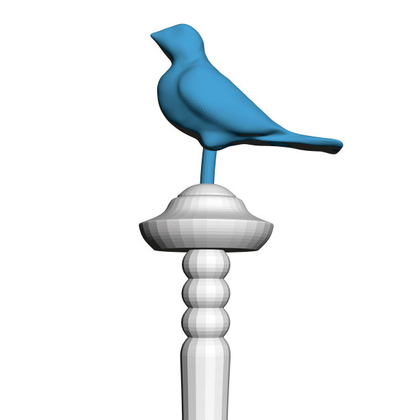 多边形的蓝色鸟在一个装饰棒3d图片下载