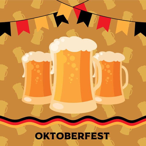 啤酒节啤酒杯与旗帜旗图片下载