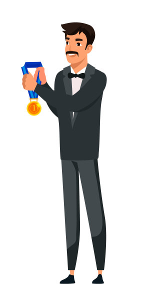 笑容满面的男人在他的手里拿着金牌图片下载