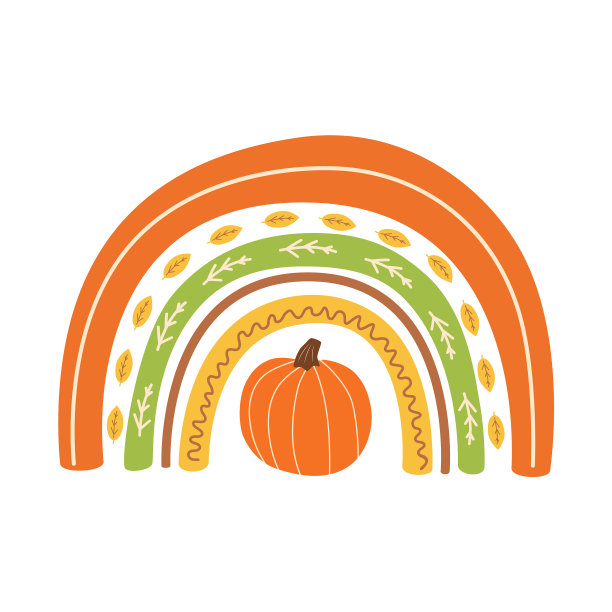 秋天彩虹带着南瓜可爱问候秋天图片下载