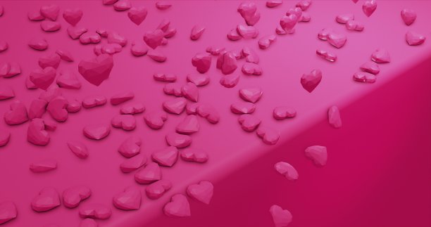 粉红色可爱的下降多边形心。情人节。事件背景。3D渲染3D插图图片下载