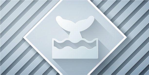 剪纸鲸鱼尾巴在海浪图标孤立图片下载