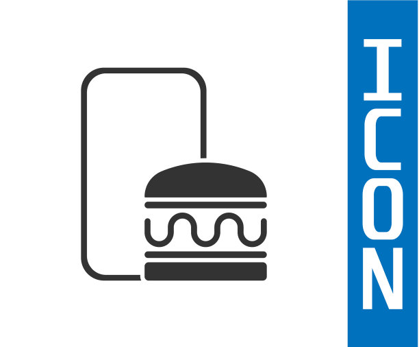 灰色的在线订餐和快餐外卖图标图片下载