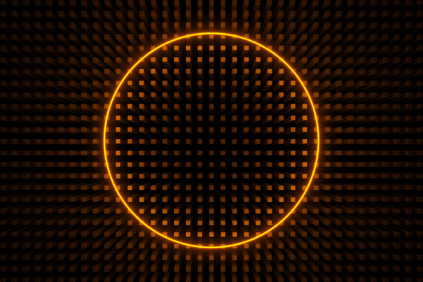 抽象的未来主义3d黑色背景与橙色圆形霓虹框架图片下载