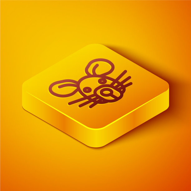 等距线鼠头图标孤立在橙色上图片下载