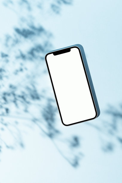 空白屏幕智能手机模型，模板上的蓝色背景图片下载