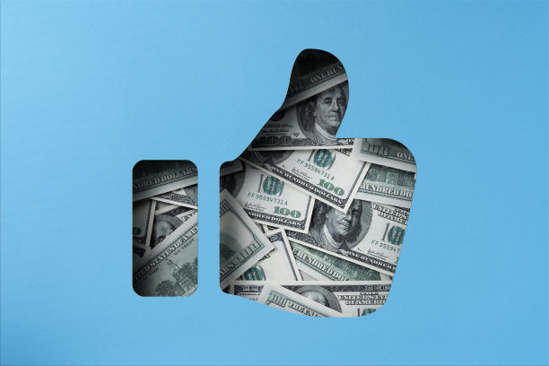 美元堆在纸下，竖起大拇指的图标图片下载