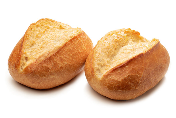 两个松脆的面包卷在白色的背景下相互隔离图片下载