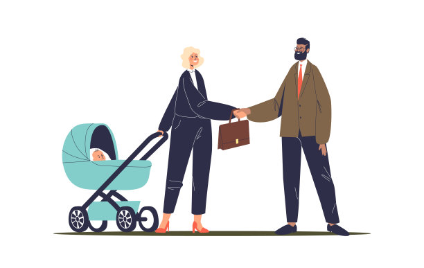带着婴儿车的成功女商人与商业伙伴会面图片下载