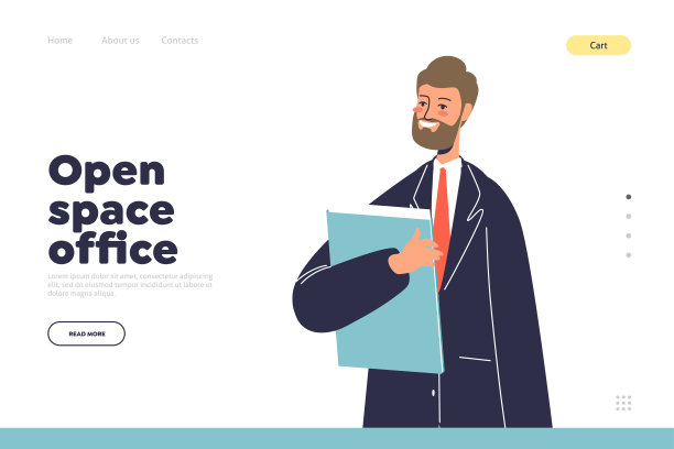 开放空间办公联合工作中心登陆页与卡通商人持有文件夹的文件图片下载