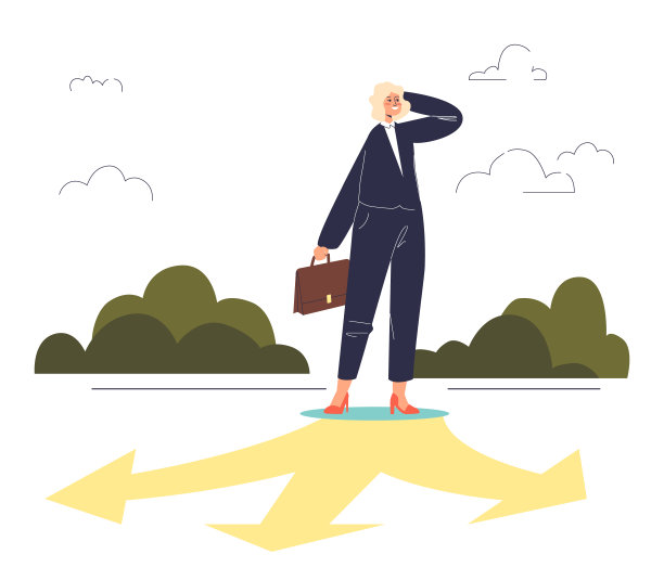 迷茫的女商人站在十字路口，做出发展方向的决定图片下载