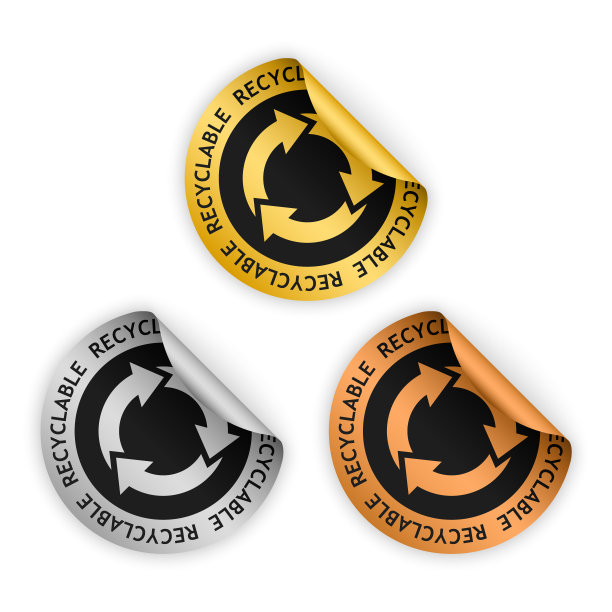 一套可回收的矢量材料弯曲贴纸图片下载