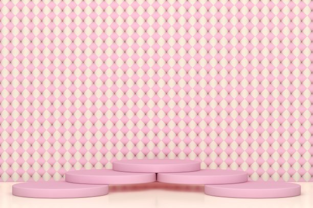现代3D抽象背景平台的产品展示。粉红色和白色的空产品架图片下载