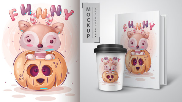 有趣的万圣节鹿海报和商品图片下载