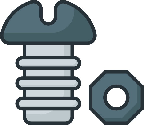 钢螺母螺栓概念矢量颜色图标设计，汽车服务和汽车修理厂标志，卡车备件标志，汽车机械库存插图图片下载