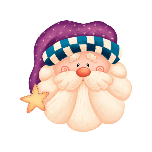 插图可爱的卡通圣诞老人在紫色的帽子孤立在白色的背景。斯堪的纳维亚风格的圣诞老人。圣诞老人的头儿。圣诞gnome。图片下载