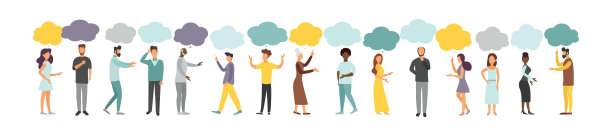 矢量插图，平面风格，人们交谈。在白色背景下思考的人。图片下载