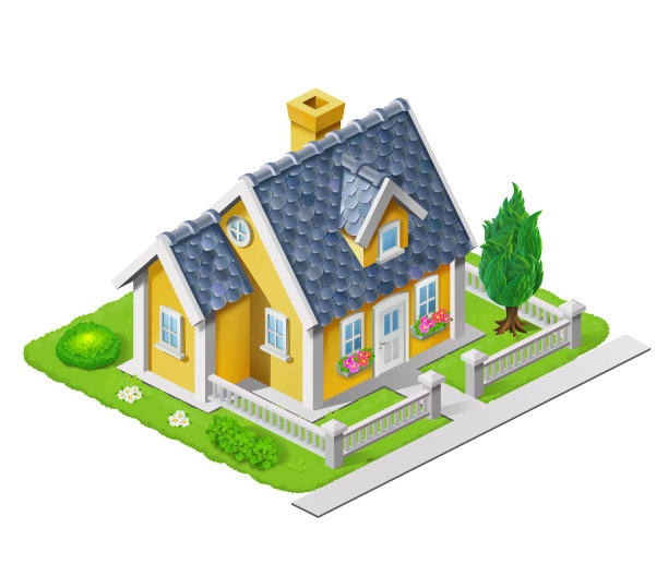 等距3D房屋插图适用于游戏和定居点和城市的大型场景。图片下载