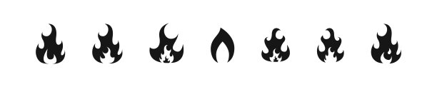 火燃烧，火焰燃烧平面黑色图标收集，篝火火焰矢量插图集。图片下载