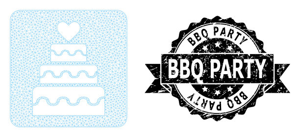 刮的烧烤派对丝带印章和网格2d图片下载