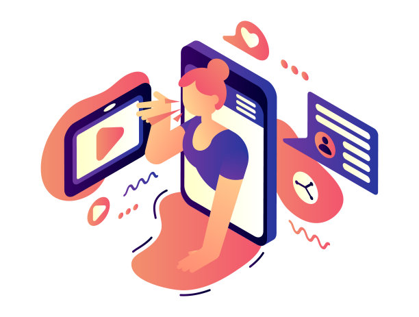 一个年轻女子直接用手机发送一条信息。说明新闻应用程序如何工作。图片下载