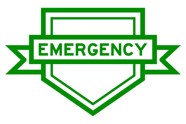 复古绿色五角形标签横幅与字紧急在白色背景图片下载