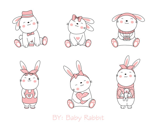 可爱的兔子动物卡通在白色的背景。手绘的风格图片下载