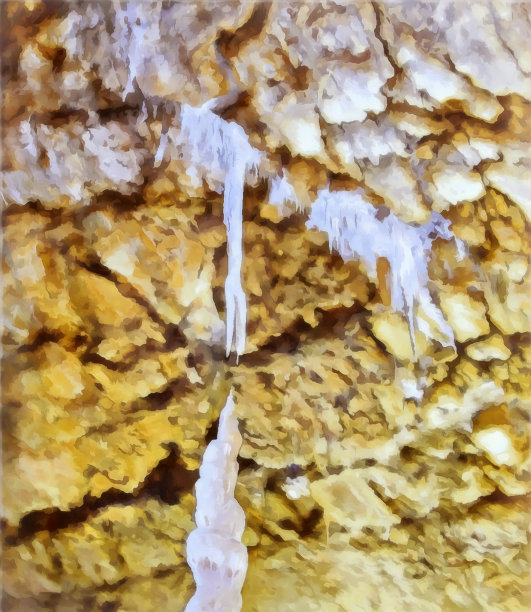 地下钟乳石和石笋洞穴抽象图。石灰岩岩溶的形成。旅游和度假的概念。数字绘画。抽象自然主义，浮雕图案。图片下载