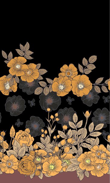 玫瑰果花。无缝的框架。背景说明。手绘轮廓。园林植物的开花抽象工厂图片。向量图片下载