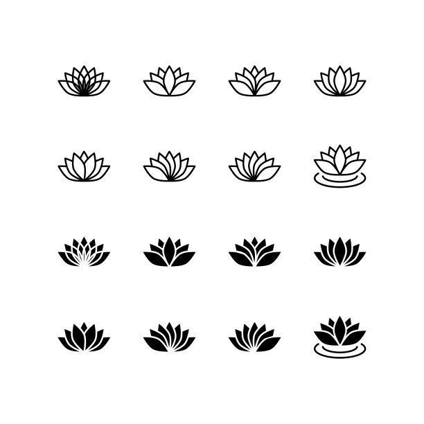 莲花图标向量的集合。可以使用网页和手机做瑜伽冥想标志。Vector花卉标签的健康产业图片下载