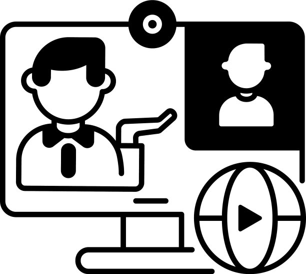 在线会议黑色线性图标图片下载