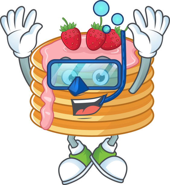 戴着潜水眼镜的草莓奶油煎饼图片下载