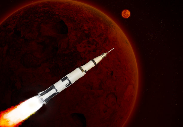 3d图像插图黑白多级太空火箭模型飞到探索在银河系的红色行星高速。图片下载