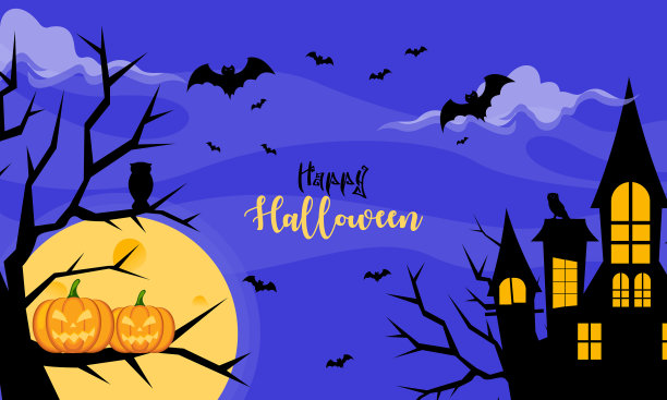 万圣节背景女巫和鬼屋图片下载