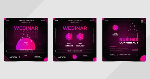 一套深紫色现代背景的社交媒体发布模板商务网络研讨会图片下载