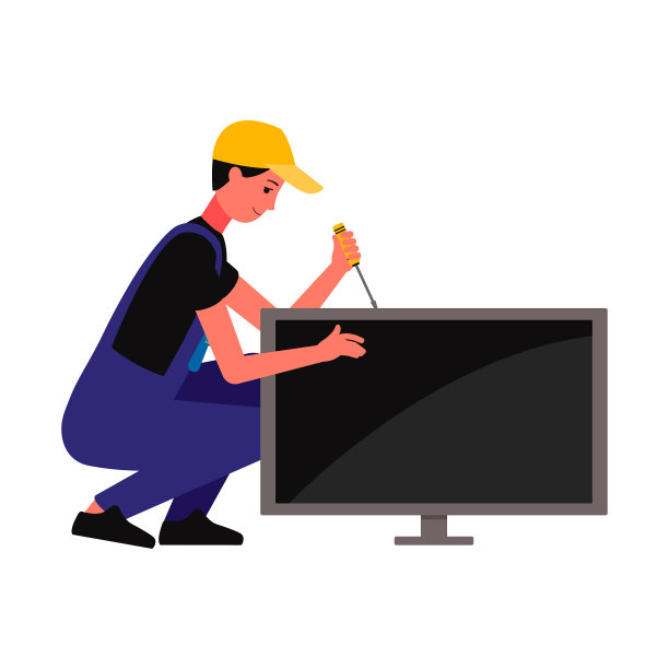 修理工修理坏了的电视平板图片下载