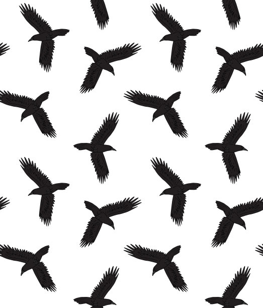 矢量无缝图案手绘涂鸦素描彩色飞乌鸦图片下载
